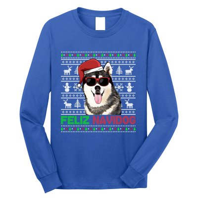 Siberian Husky Dog Feliz Navidog Funny Christmas Gift Long Sleeve Shirt