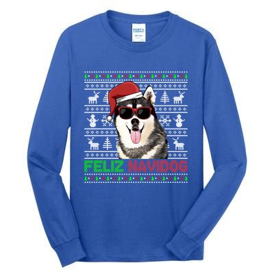 Siberian Husky Dog Feliz Navidog Funny Christmas Gift Tall Long Sleeve T-Shirt