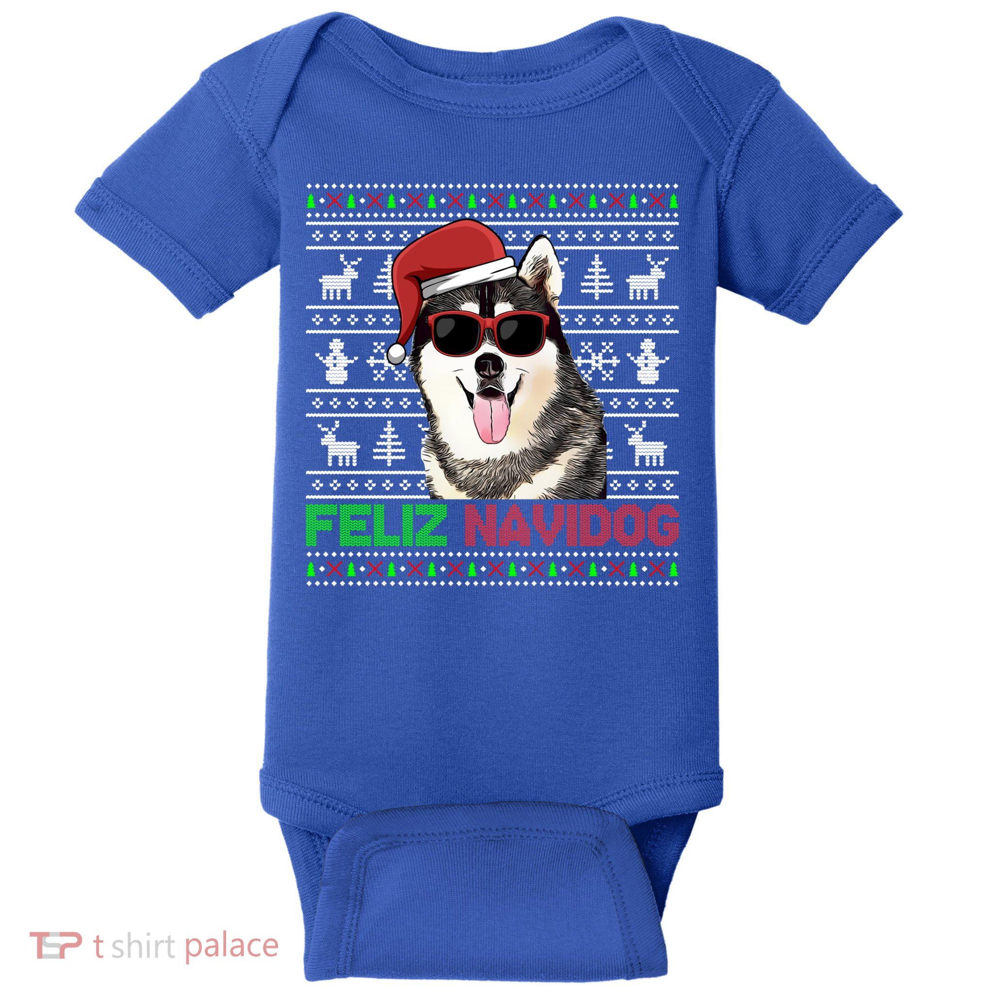 Siberian Husky Dog Feliz Navidog Funny Christmas Gift Baby Bodysuit