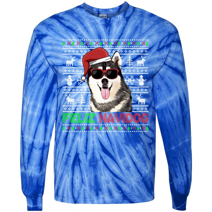 Siberian Husky Dog Feliz Navidog Funny Christmas Gift Tie-Dye Long Sleeve Shirt