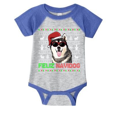 Siberian Husky Dog Feliz Navidog Funny Christmas Gift Infant Baby Jersey Bodysuit