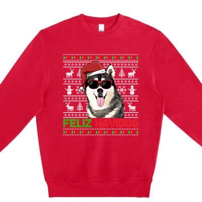 Siberian Husky Dog Feliz Navidog Funny Christmas Gift Premium Crewneck Sweatshirt