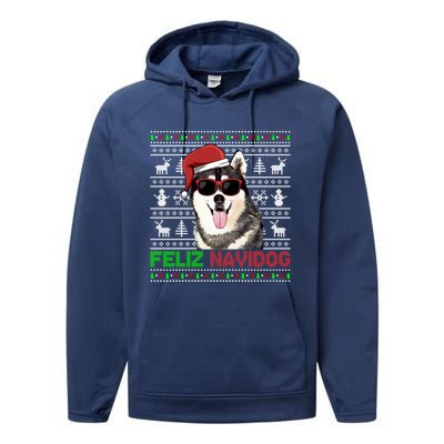 Siberian Husky Dog Feliz Navidog Funny Christmas Gift Performance Fleece Hoodie