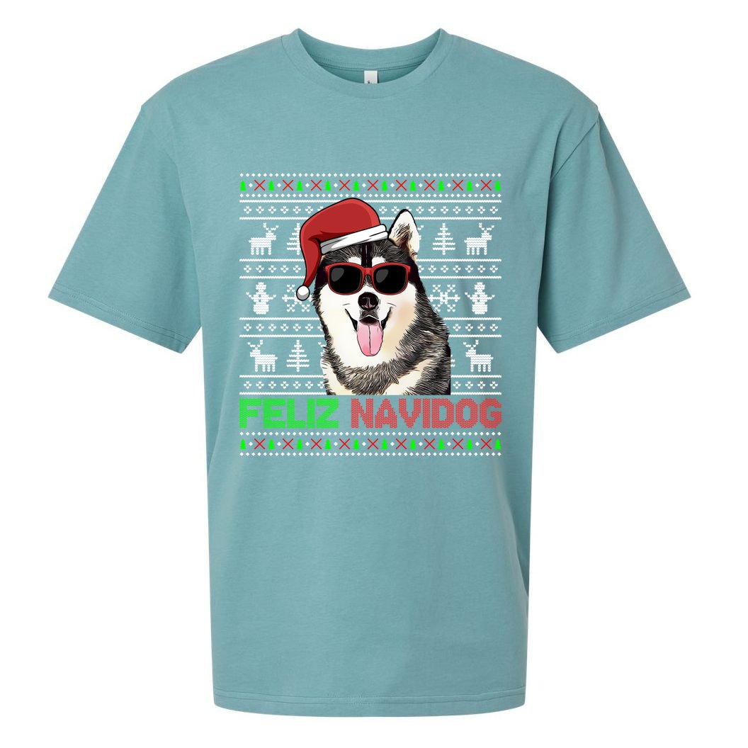 Siberian Husky Dog Feliz Navidog Funny Christmas Gift Sueded Cloud Jersey T-Shirt