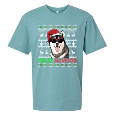 Siberian Husky Dog Feliz Navidog Funny Christmas Gift Sueded Cloud Jersey T-Shirt