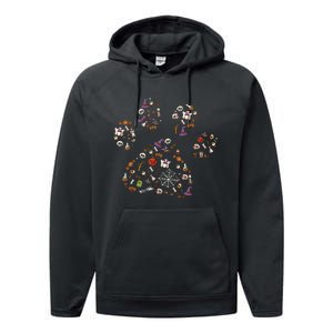 Spooky Halloween Dog Accessories Paw Print Candy Pumpkin Ghost Performance Fleece Hoodie