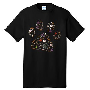 Spooky Halloween Dog Accessories Paw Print Candy Pumpkin Ghost Tall T-Shirt