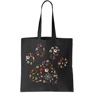 Spooky Halloween Dog Accessories Paw Print Candy Pumpkin Ghost Tote Bag