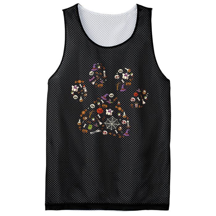 Spooky Halloween Dog Accessories Paw Print Candy Pumpkin Ghost Mesh Reversible Basketball Jersey Tank