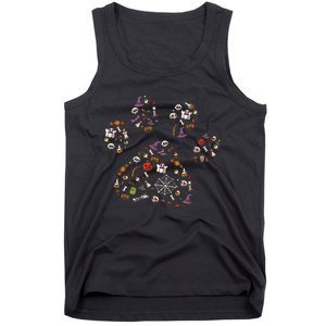 Spooky Halloween Dog Accessories Paw Print Candy Pumpkin Ghost Tank Top