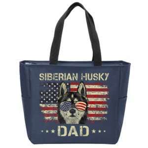 Siberian Husky Dad Dog Lovers American Flag 4th Of July Zip Tote Bag