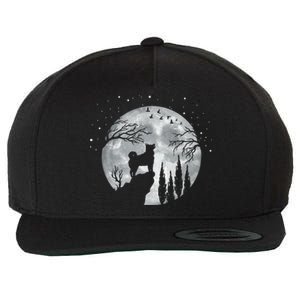 Siberian Husky Dog Full Moon At Night Funny Gift Dogs Sibarian Husky Great Gift Wool Snapback Cap