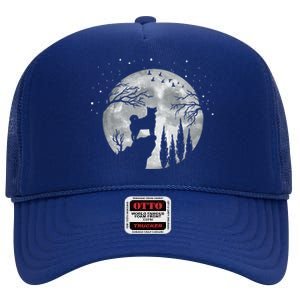 Siberian Husky Dog Full Moon At Night Funny Gift Dogs Sibarian Husky Great Gift High Crown Mesh Back Trucker Hat