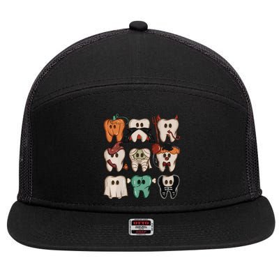 Spooky Halloween Dentist Funny Teeth Crewneck Halloween 7 Panel Mesh Trucker Snapback Hat