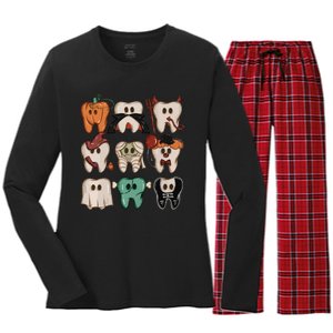 Spooky Halloween Dentist Funny Teeth Crewneck Halloween Women's Long Sleeve Flannel Pajama Set 