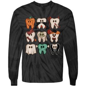 Spooky Halloween Dentist Funny Teeth Crewneck Halloween Tie-Dye Long Sleeve Shirt