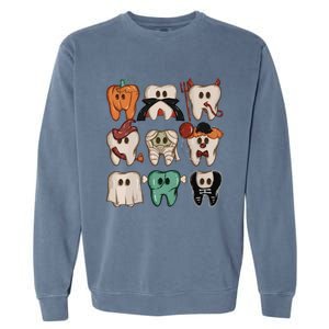 Spooky Halloween Dentist Funny Teeth Crewneck Halloween Garment-Dyed Sweatshirt