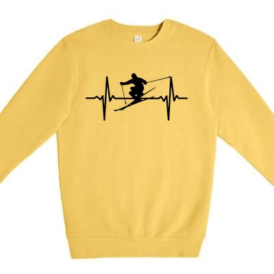 Ski Heartbeat Design Funny Pulse Skiing Meaningful Gift Premium Crewneck Sweatshirt