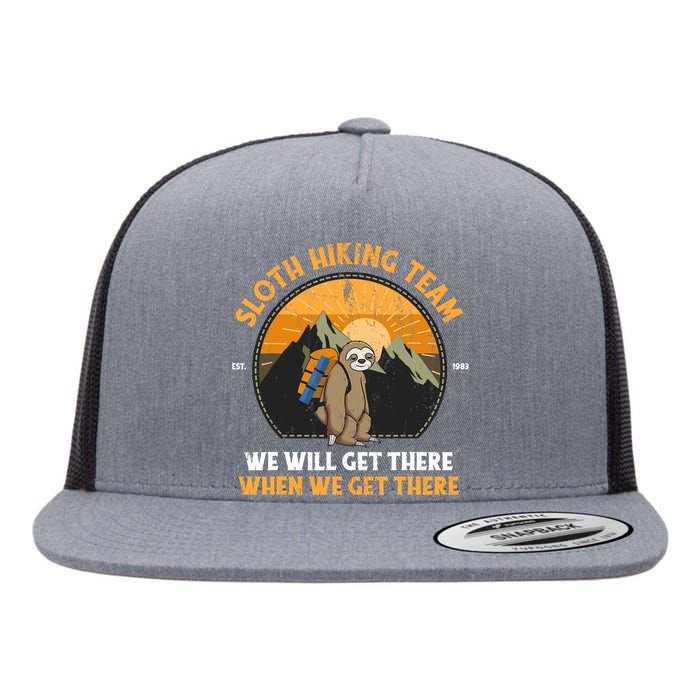 Sloth Hiking Design Sloth Hiking Team Flat Bill Trucker Hat