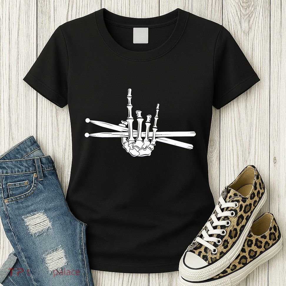 Skeleton Hand Drumsticks  Cool Drummer Gift  Drum Sticks  Womens T-Shirt