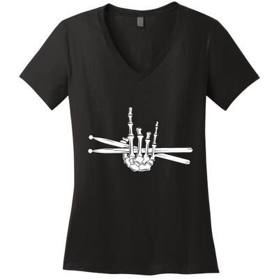 Skeleton Hand Drumsticks  Cool Drummer Gift  Drum Sticks  Women's V-Neck T-Shirt