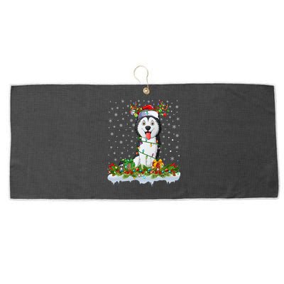 Siberian Husky Dog Xmas Light Santa Siberian Husky Christmas Gift Large Microfiber Waffle Golf Towel