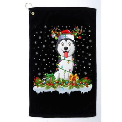 Siberian Husky Dog Xmas Light Santa Siberian Husky Christmas Gift Platinum Collection Golf Towel