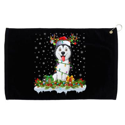 Siberian Husky Dog Xmas Light Santa Siberian Husky Christmas Gift Grommeted Golf Towel