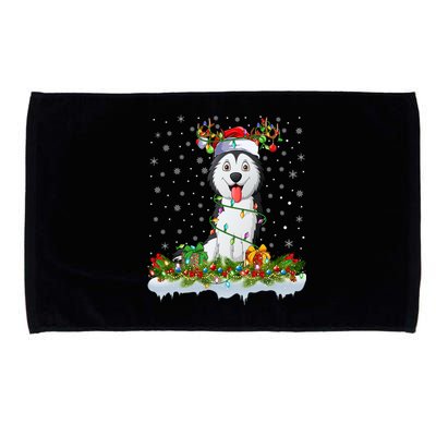 Siberian Husky Dog Xmas Light Santa Siberian Husky Christmas Gift Microfiber Hand Towel