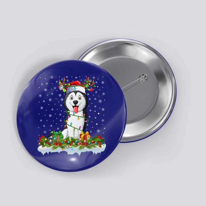 Siberian Husky Dog Xmas Light Santa Siberian Husky Christmas Gift Button