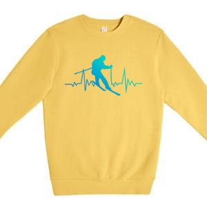 Skiing Heartbeat Downhill Ski Jumping Skiing Winter Sport Funny Gift Premium Crewneck Sweatshirt