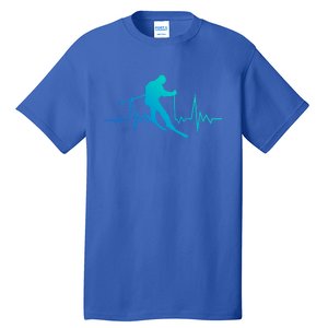 Skiing Heartbeat Downhill Ski Jumping Skiing Winter Sport Funny Gift Tall T-Shirt