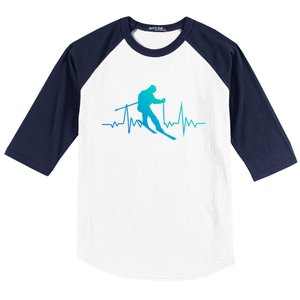 Skiing Heartbeat Downhill Ski Jumping Skiing Winter Sport Funny Gift Baseball Sleeve Shirt