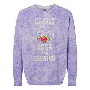 S Horse Dog Easily Distracted By Dogs And Horses Vneck Colorblast Crewneck Sweatshirt