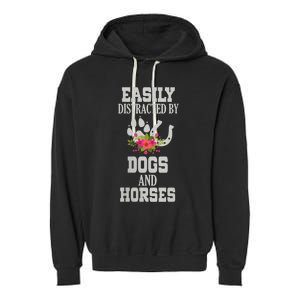 S Horse Dog Easily Distracted By Dogs And Horses Vneck Garment-Dyed Fleece Hoodie