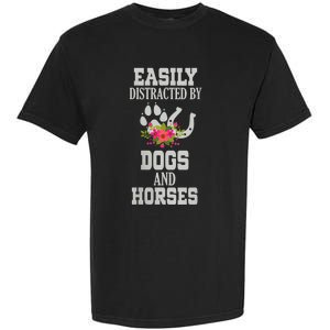 S Horse Dog Easily Distracted By Dogs And Horses Vneck Garment-Dyed Heavyweight T-Shirt