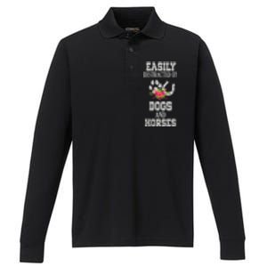 S Horse Dog Easily Distracted By Dogs And Horses Vneck Performance Long Sleeve Polo