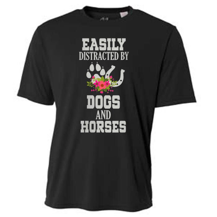 S Horse Dog Easily Distracted By Dogs And Horses Vneck Cooling Performance Crew T-Shirt