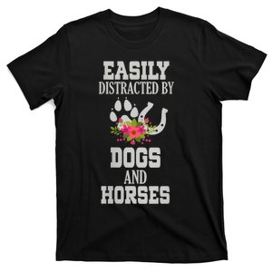 S Horse Dog Easily Distracted By Dogs And Horses Vneck T-Shirt