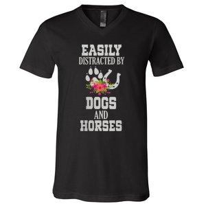 S Horse Dog Easily Distracted By Dogs And Horses Vneck V-Neck T-Shirt