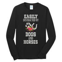 S Horse Dog Easily Distracted By Dogs And Horses Vneck Tall Long Sleeve T-Shirt