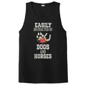 S Horse Dog Easily Distracted By Dogs And Horses Vneck PosiCharge Competitor Tank