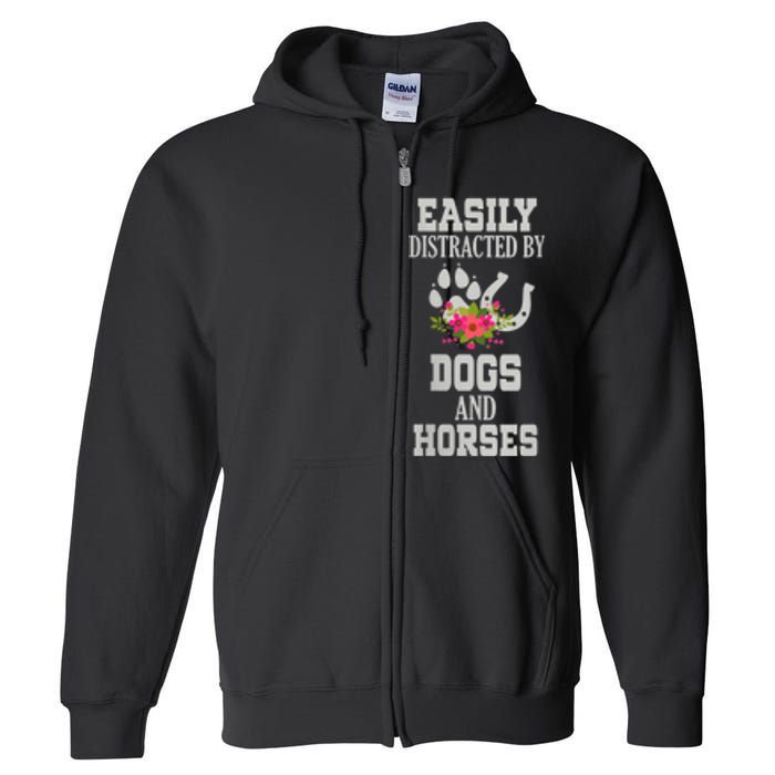 S Horse Dog Easily Distracted By Dogs And Horses Vneck Full Zip Hoodie