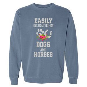 S Horse Dog Easily Distracted By Dogs And Horses Vneck Garment-Dyed Sweatshirt