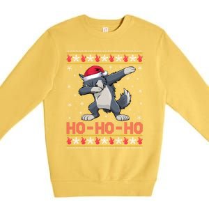 Santa Hat Dabbing Wolf Ho Ho Ho Funny Ugly Christmas Gift Premium Crewneck Sweatshirt