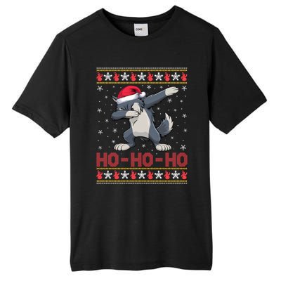 Santa Hat Dabbing Wolf Ho Ho Ho Funny Ugly Christmas Gift Tall Fusion ChromaSoft Performance T-Shirt