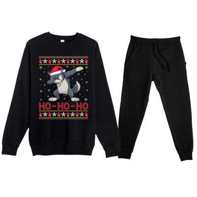 Santa Hat Dabbing Wolf Ho Ho Ho Funny Ugly Christmas Gift Premium Crewneck Sweatsuit Set