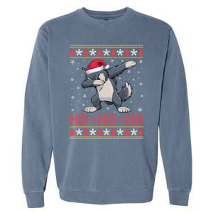 Santa Hat Dabbing Wolf Ho Ho Ho Funny Ugly Christmas Gift Garment-Dyed Sweatshirt