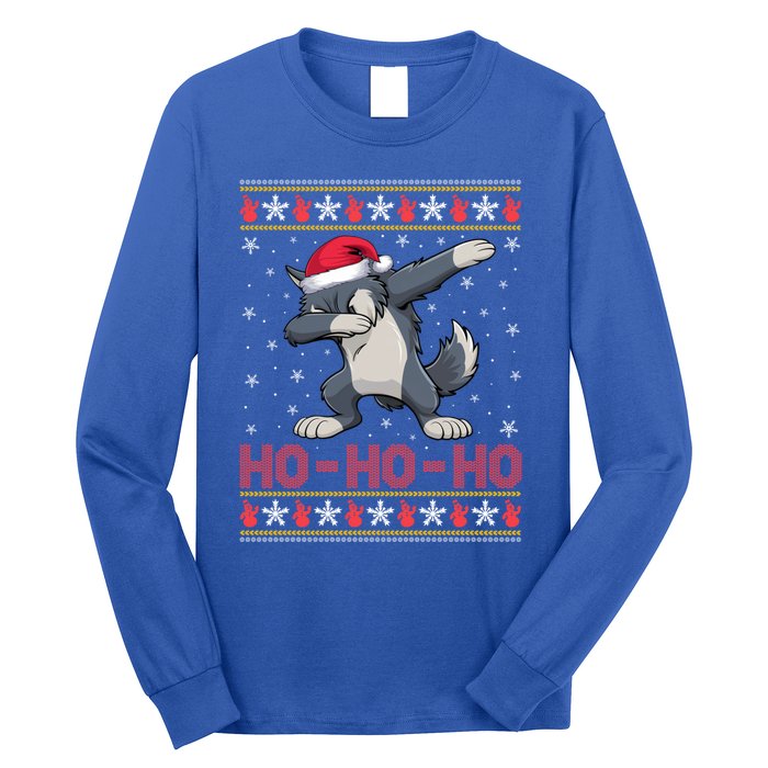 Santa Hat Dabbing Wolf Ho Ho Ho Funny Ugly Christmas Gift Long Sleeve Shirt