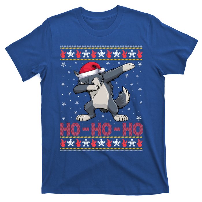 Santa Hat Dabbing Wolf Ho Ho Ho Funny Ugly Christmas Gift T-Shirt